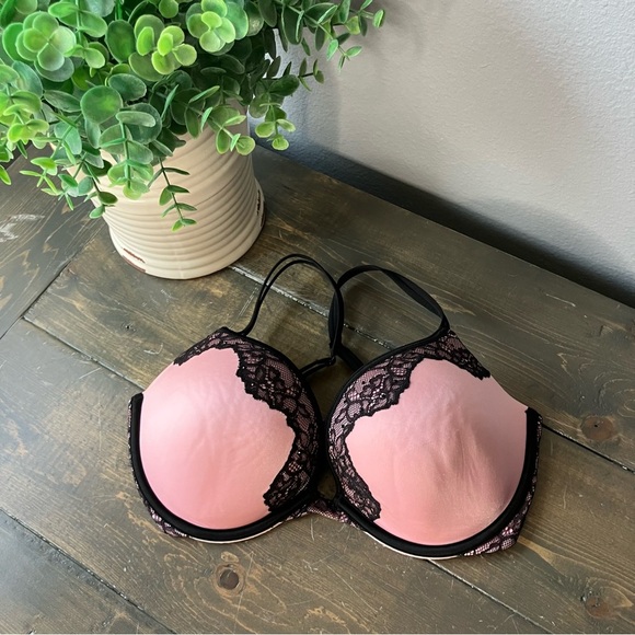 victoria's secret Bra 34dd Very Sexy Push Up Pink Black Lace - Picture 1 of 6